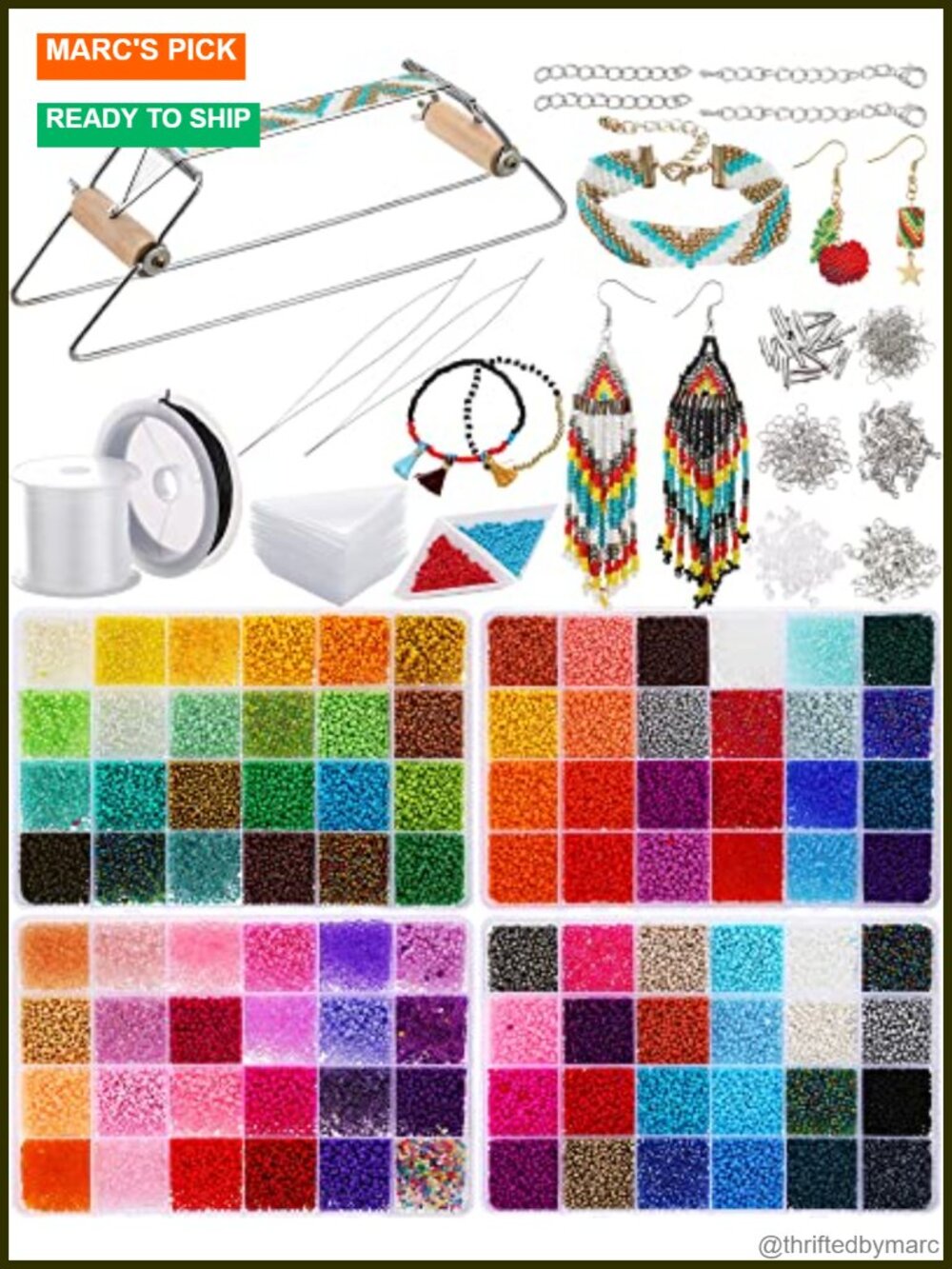 Bead Loom Kit, 48000 Glass Seed Beads, DIY Jewelry Making Supplies, Stainless